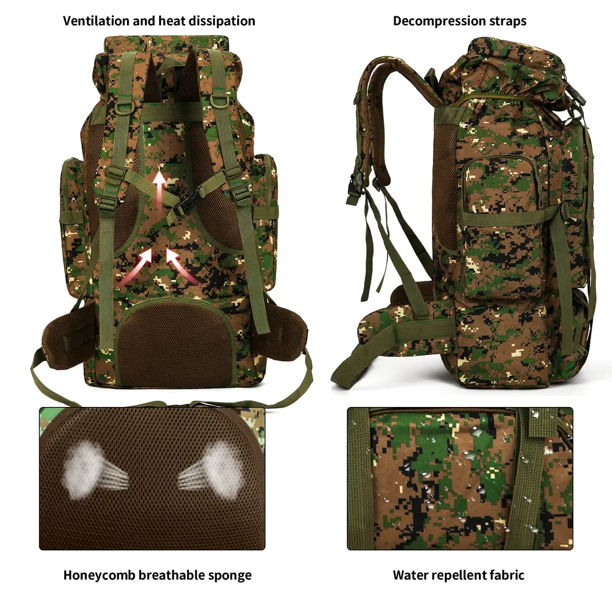 W WINTMING 70L Hiking Backpack with Molle System | Jungle Camouflage, Unisex-Adult - view 3