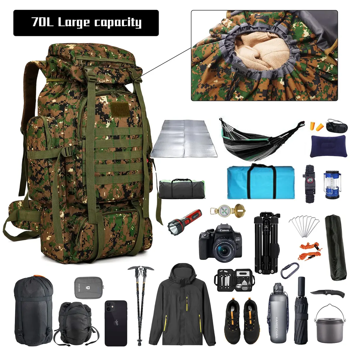 W WINTMING 70L Hiking Backpack with Molle System | Jungle Camouflage, Unisex-Adult - view 4