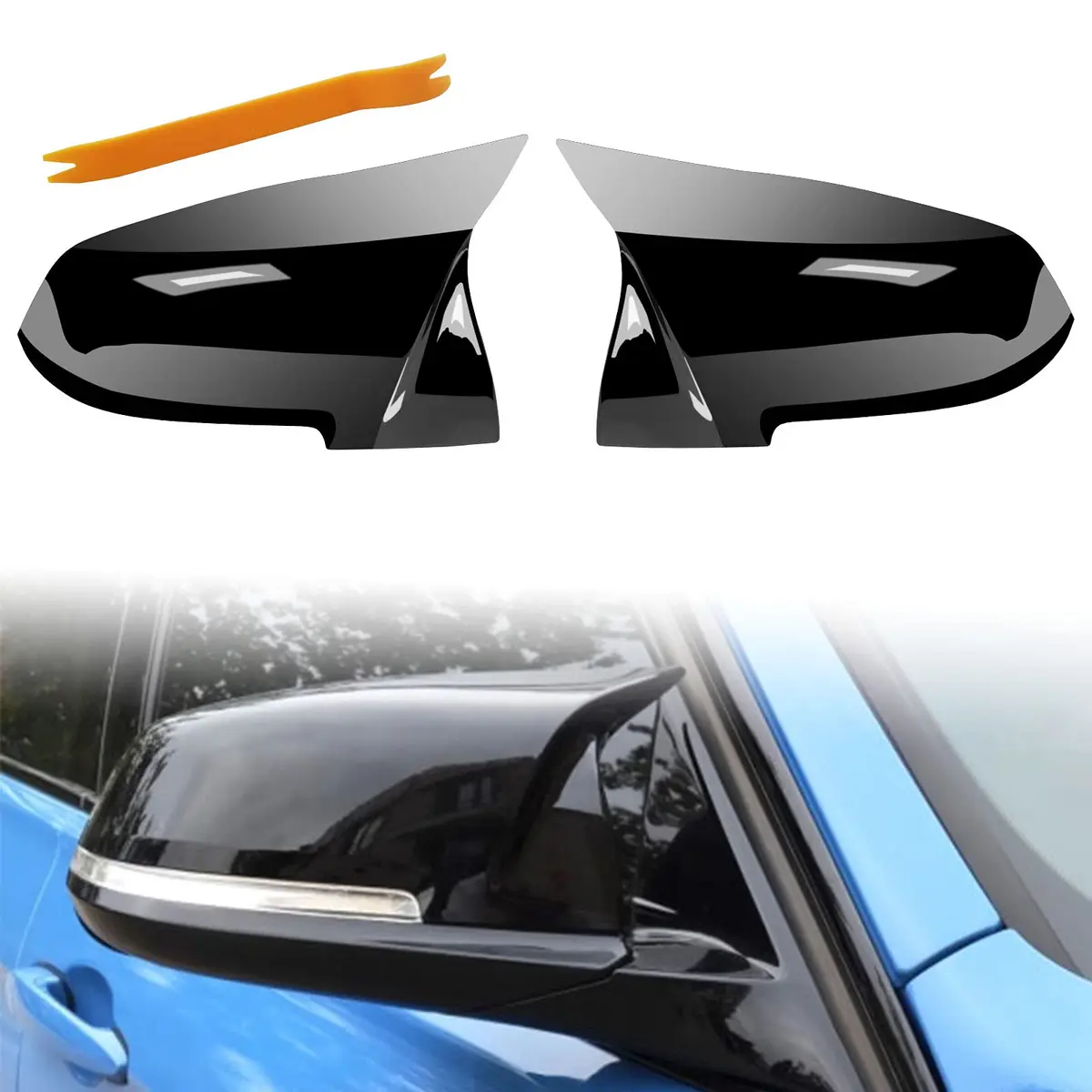 TEANTECH Glossy Black Replacement Mirror Covers Pair for BMW F20-F87 M2 X1 E84 | 29cm x 16.5cm (11.4" x 6.5") - main product image