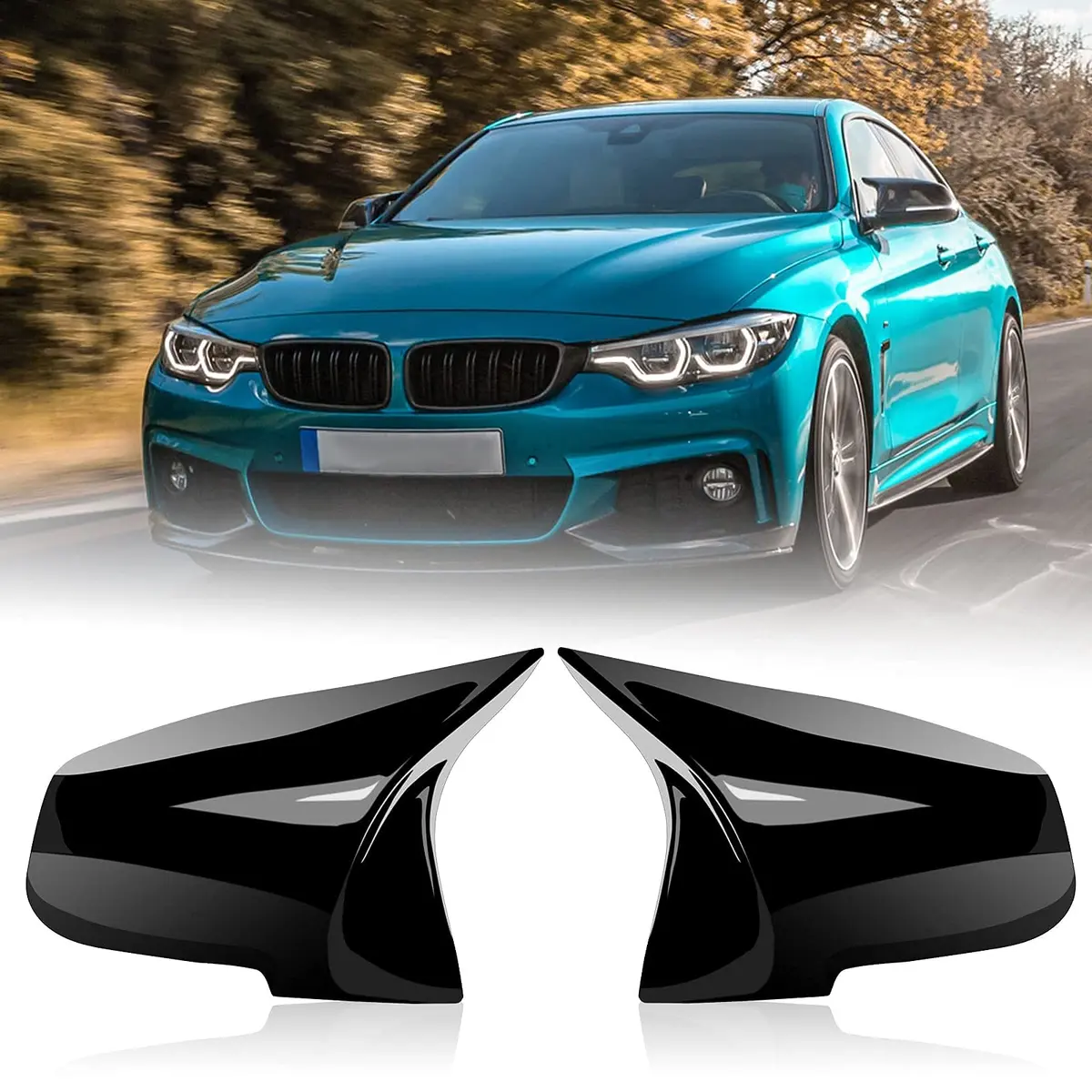 TEANTECH Glossy Black Replacement Mirror Covers Pair for BMW F20-F87 M2 X1 E84 | 29cm x 16.5cm (11.4" x 6.5") - view 5