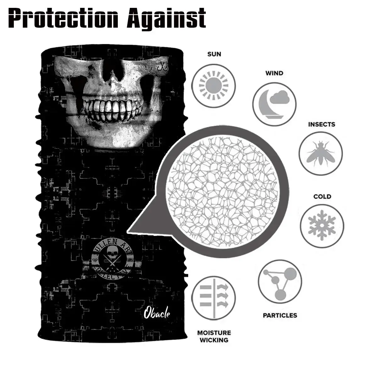 Obacle Skull Face Mask Thin Skeleton Mask 25cm (9.8in) x 50cm (19.7in) | UV Protection for Riding - view 8