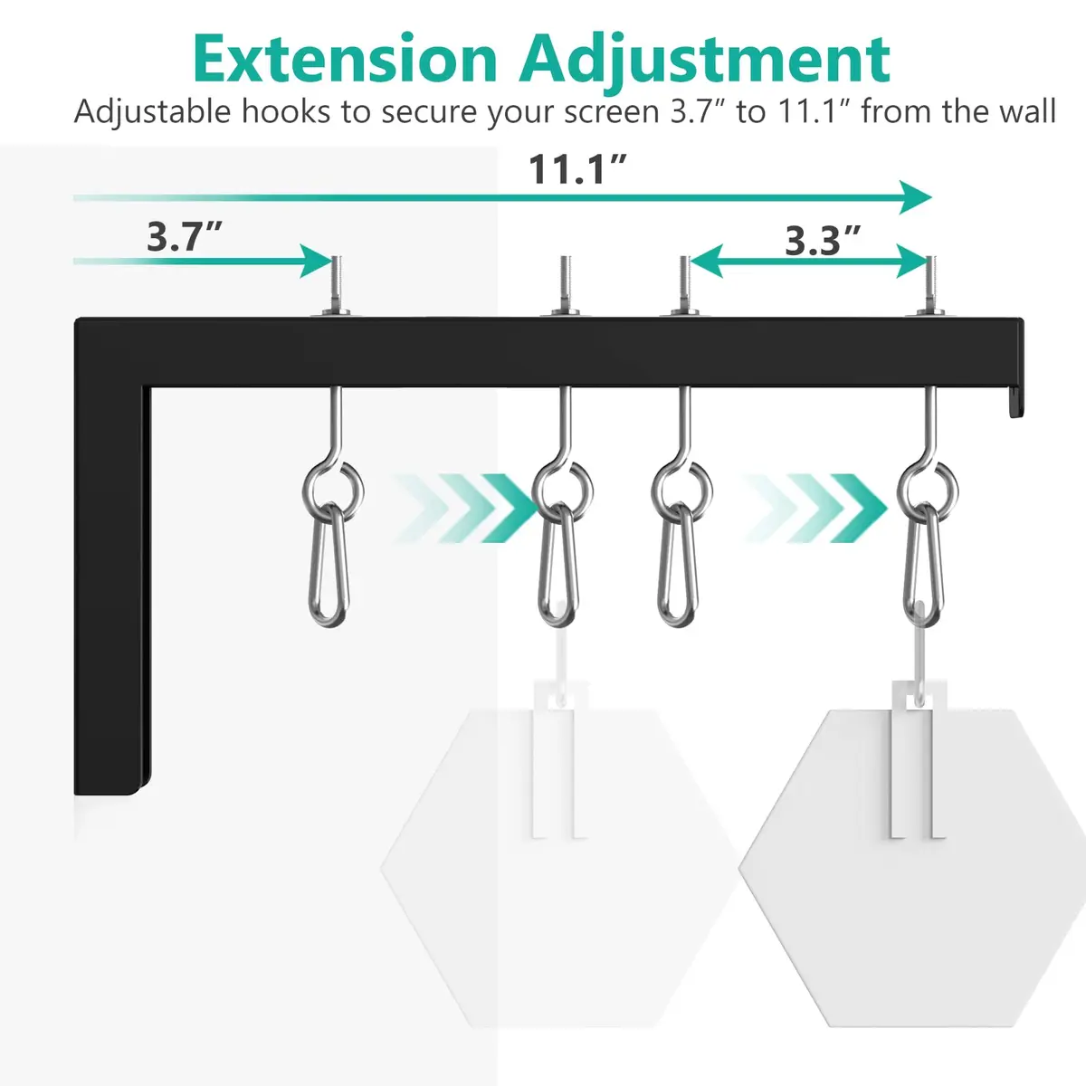 WALI Universal Projector Screen Mount L-Brackets 12 inch Adjustable Extension with Hook Kit, Black | Holds up to 36kg (80 lbs) - view 5