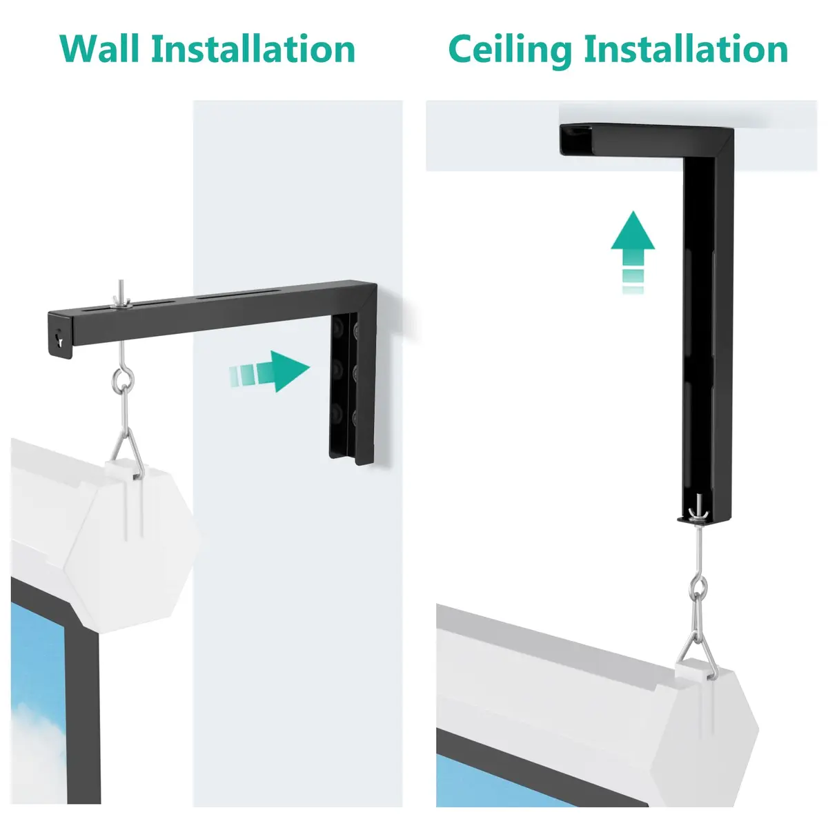 WALI Universal Projector Screen Mount L-Brackets 12 inch Adjustable Extension with Hook Kit, Black | Holds up to 36kg (80 lbs) - view 6
