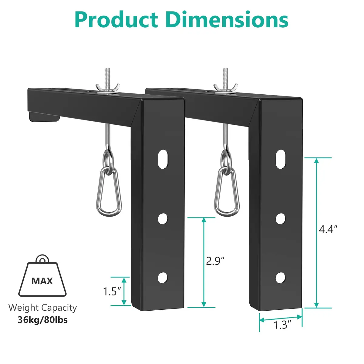 WALI Universal Projector Screen Mount L-Brackets 12 inch Adjustable Extension with Hook Kit, Black | Holds up to 36kg (80 lbs) - view 4