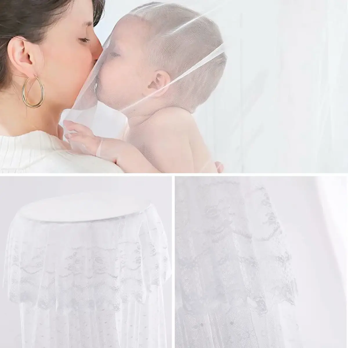 HanYun Baby Bed Canopy with Adjustable Clip-on Stand, White Polyester Mesh, 139.7 cm (55 in) Height | Breathable See-Through Netting for Cribs & Cots - view 5