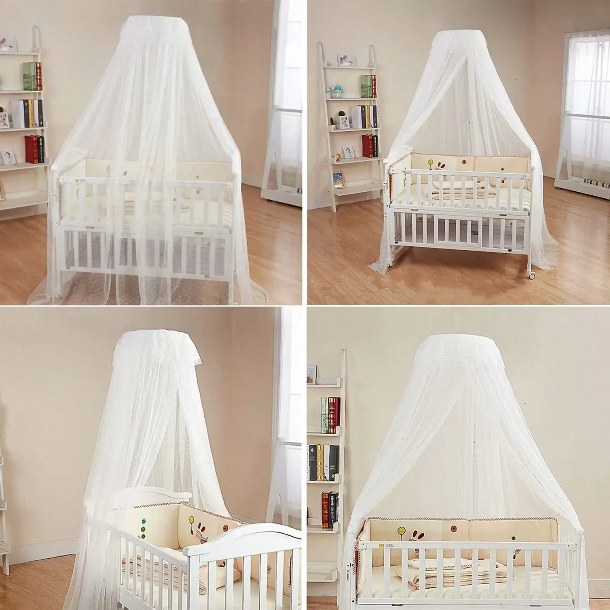 HanYun Baby Bed Canopy with Adjustable Clip-on Stand, White Polyester Mesh, 139.7 cm (55 in) Height | Breathable See-Through Netting for Cribs & Cots - view 6