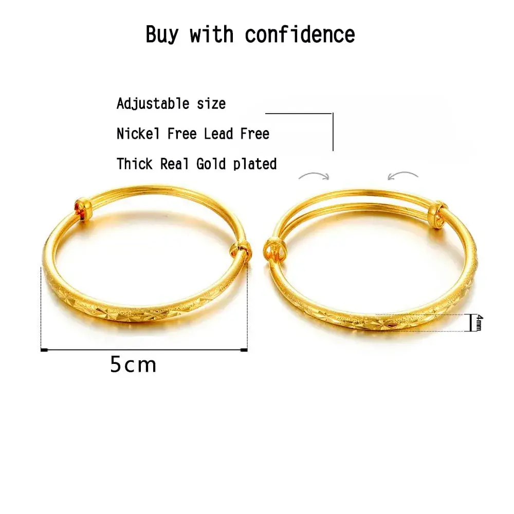 Ethlyn 18K Gold Plated Stars Kids Lucky Bangles (2-Pack, 5cm Inner Diameter) | Adjustable Fit for Ages 3+ - view 3