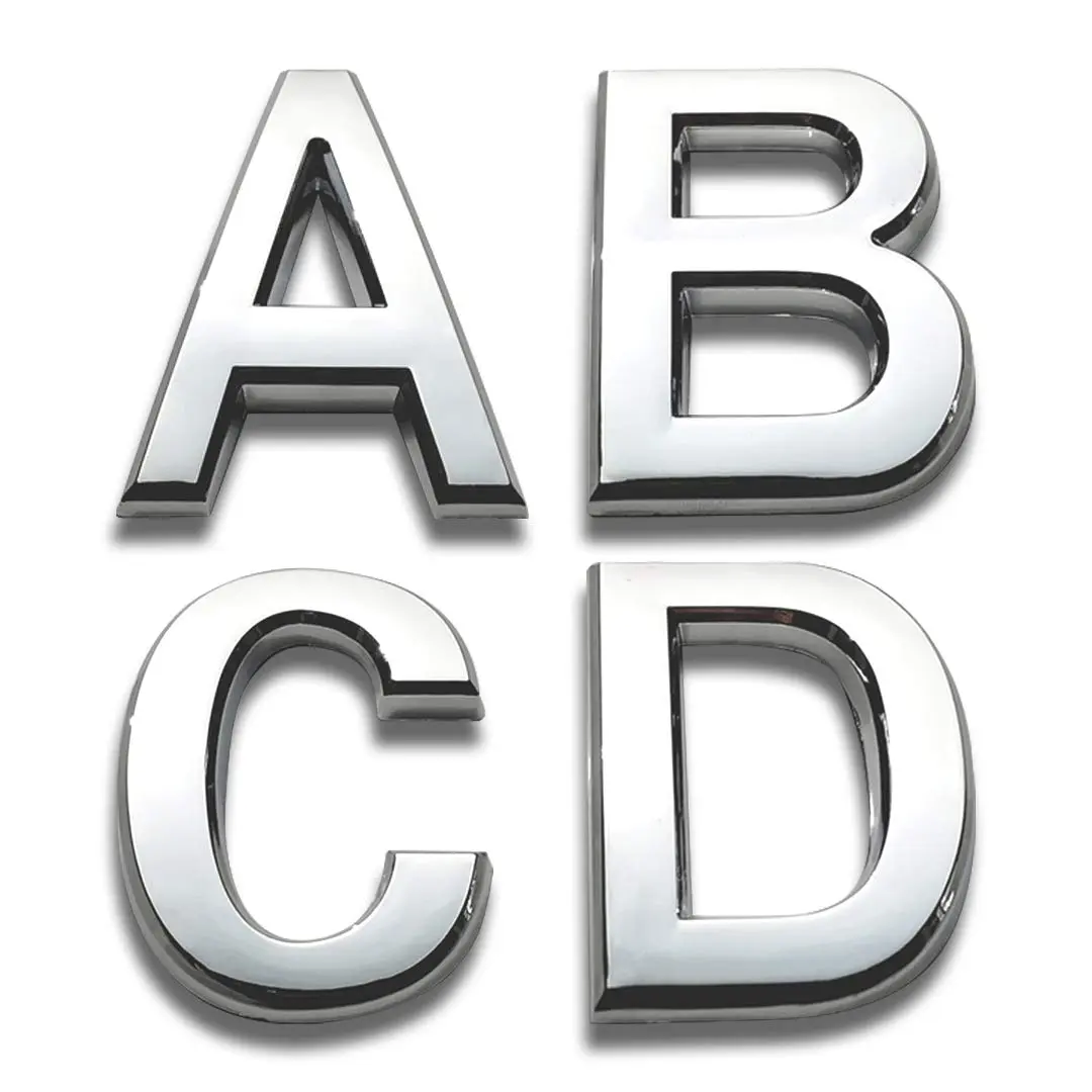 HopeWan Silver ABS Mailbox Letters A B C D, 7cm (2.75") High, 4-Pack | Waterproof & Durable 3D Chrome-Plated Signage - main product image