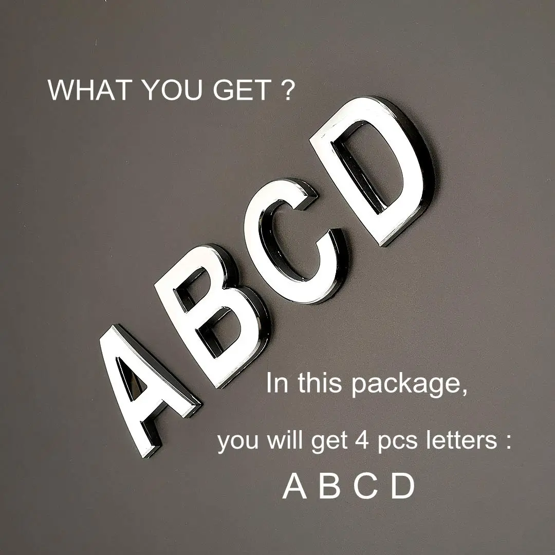 HopeWan Silver ABS Mailbox Letters A B C D, 7cm (2.75") High, 4-Pack | Waterproof & Durable 3D Chrome-Plated Signage - view 3