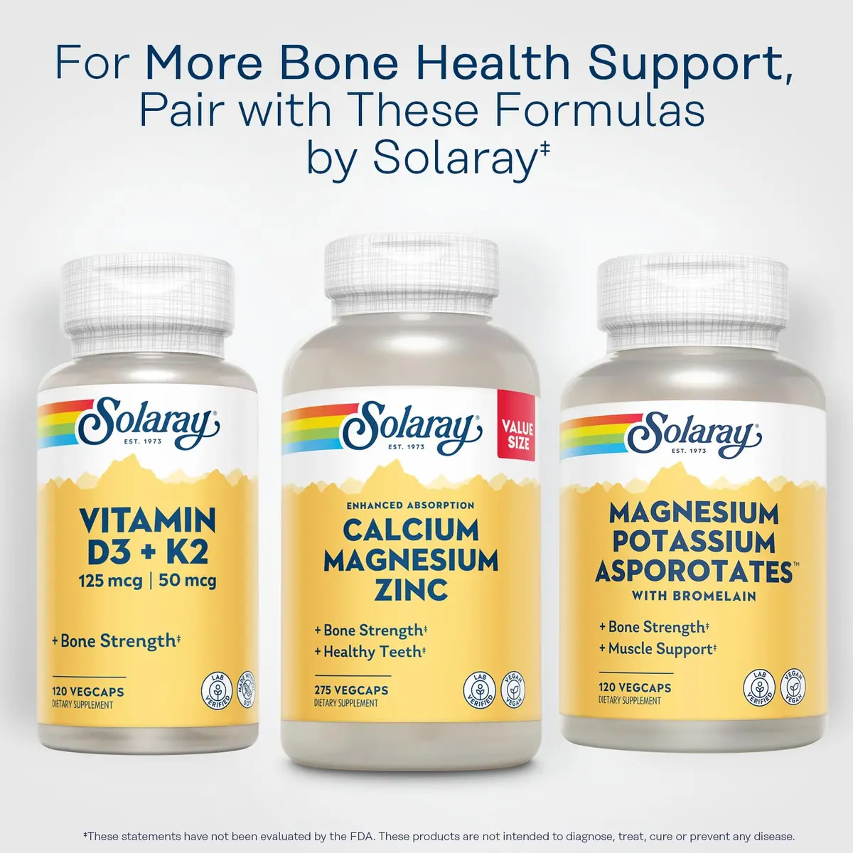 SOLARAY Calcium Magnesium Zinc, 275 VegCaps | Supports Bone & Immune Health, Vegan - view 6