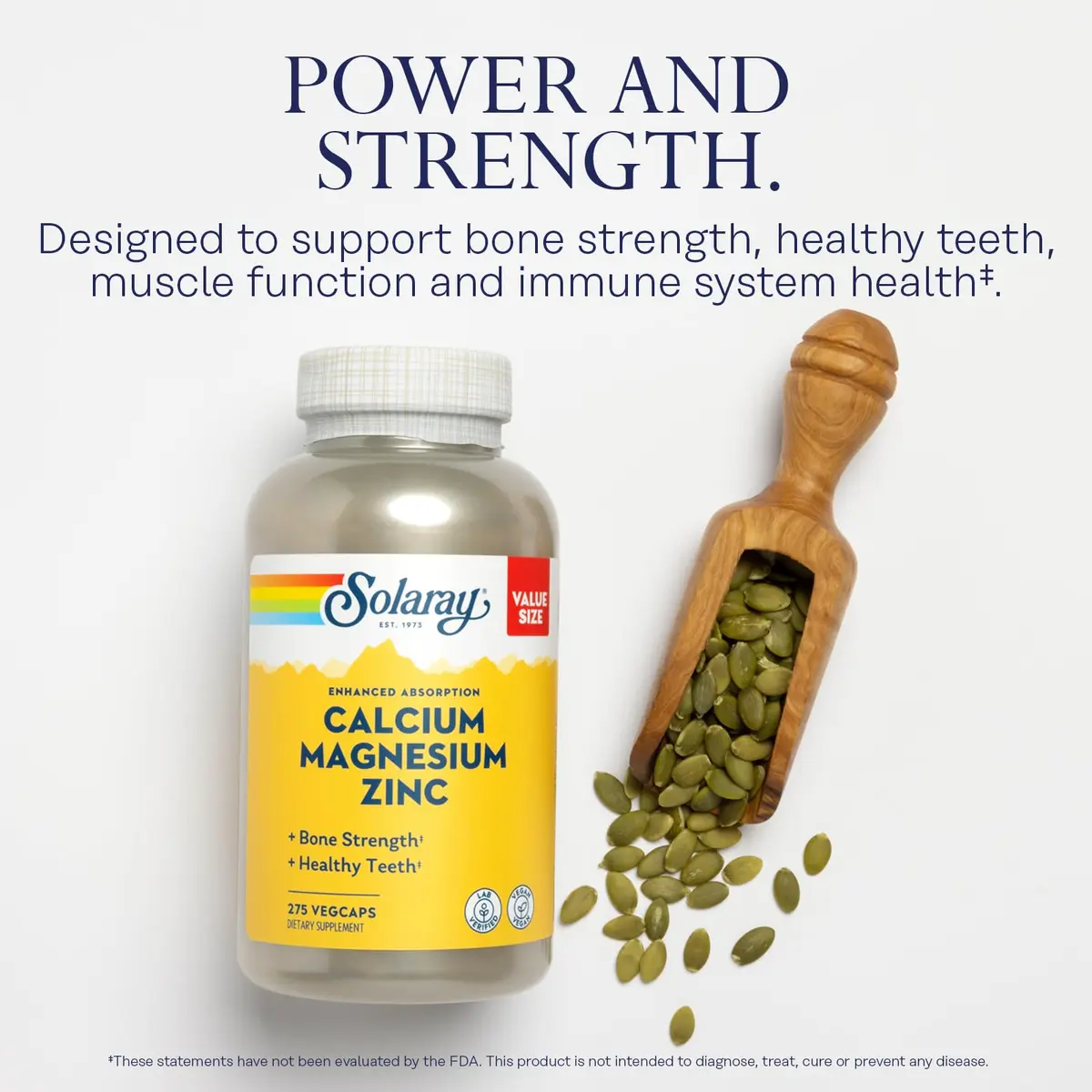 SOLARAY Calcium Magnesium Zinc, 275 VegCaps | Supports Bone & Immune Health, Vegan - view 3
