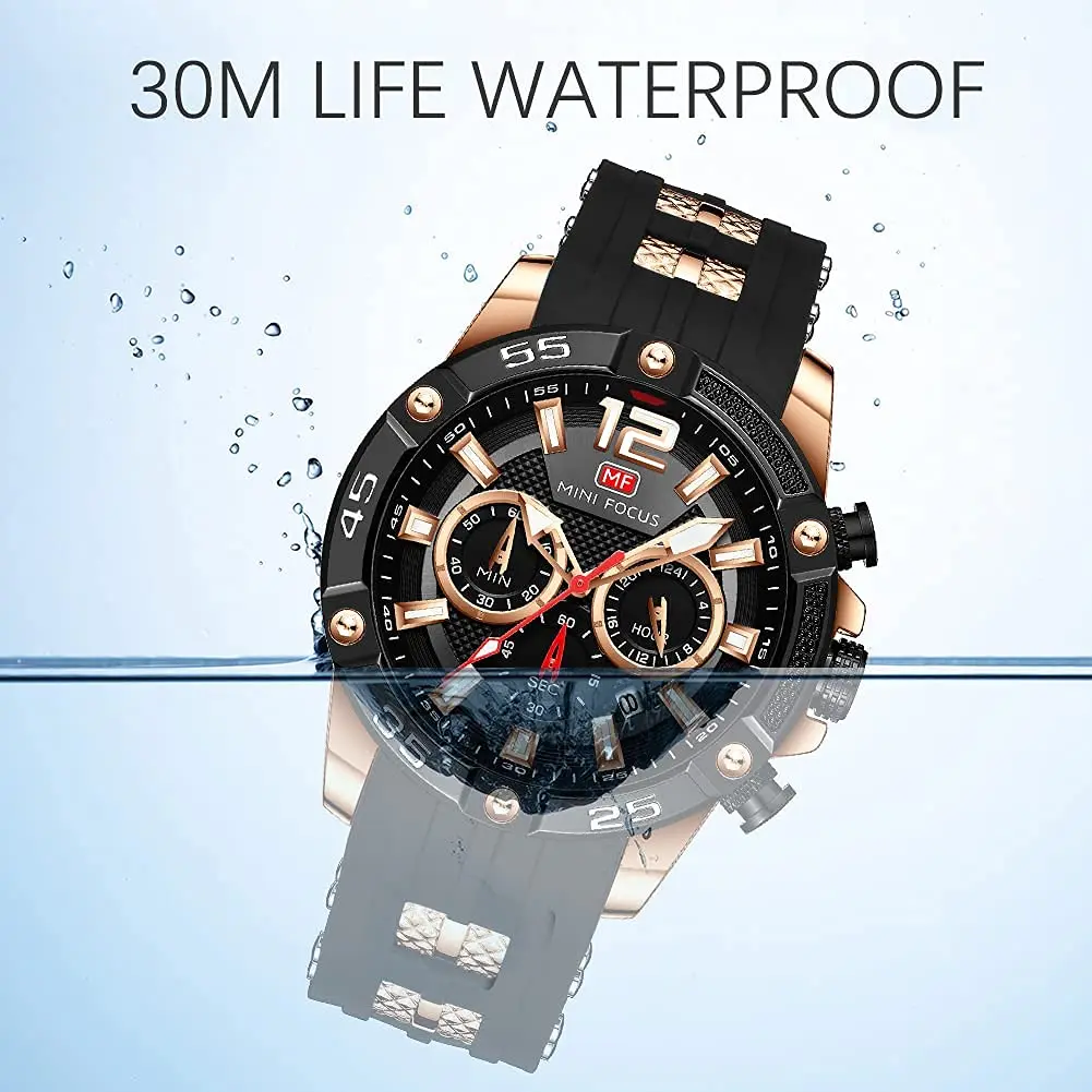 MF MINI FOCUS Men's Chronograph Watch 47mm (1.85") | Japanese Quartz Movement, Water Resistant 30M, Silicone Strap - view 7