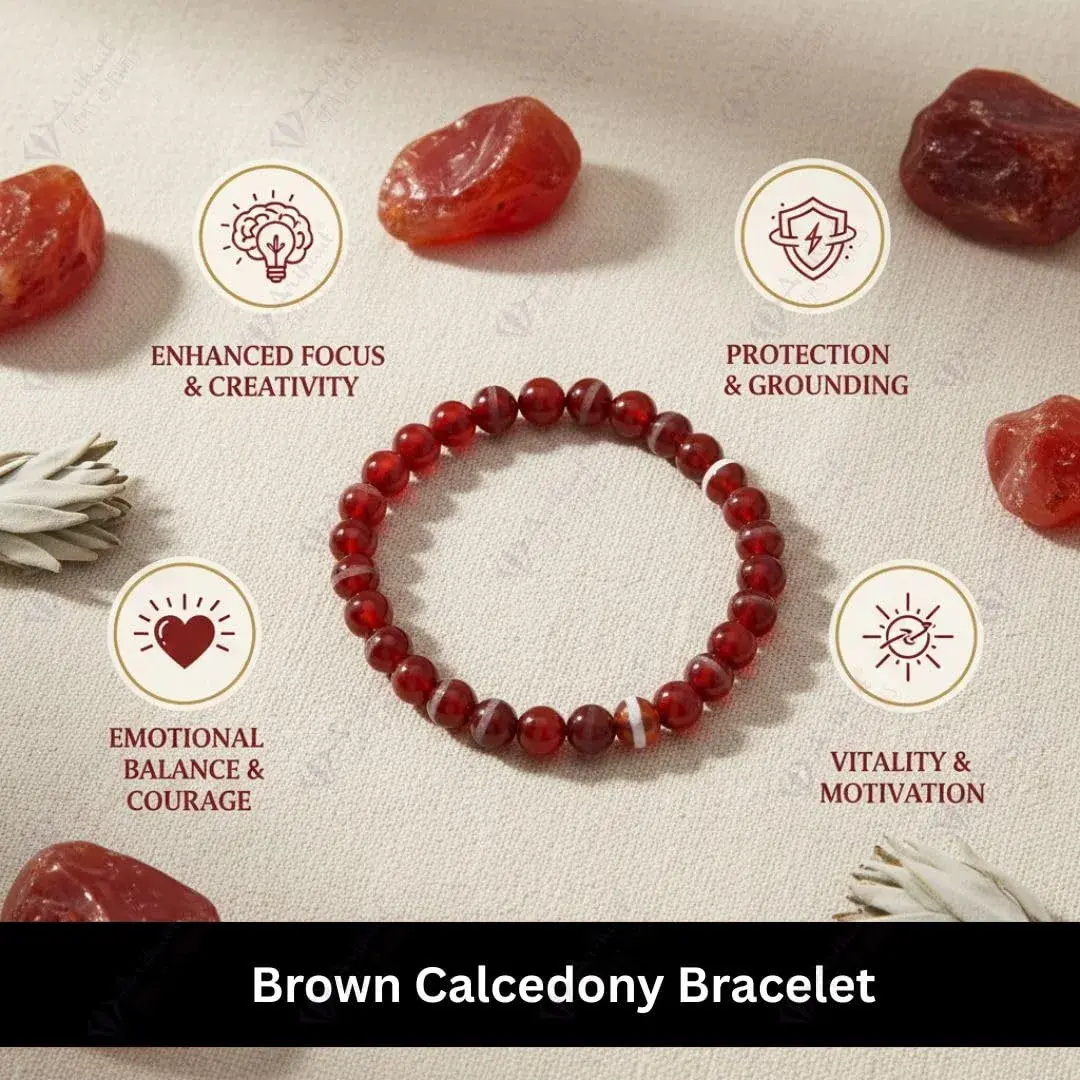 Arihant Gems & Jewels Brown Chalcedony Gemstone Bracelet 19 cm (7.5 in) | Handmade Natural Stone for Men & Women - view 3