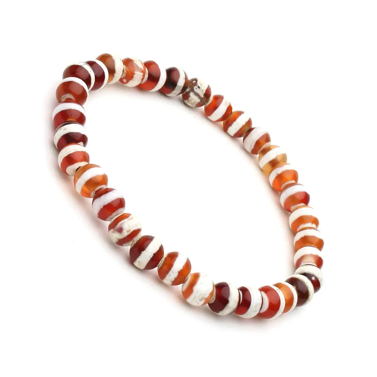 Arihant Gems & Jewels Brown White Chalcedony Gemstone Stretch Bracelet 19 cm (7.5 inches) | Handmade Natural Stone Healing Energy - main product image