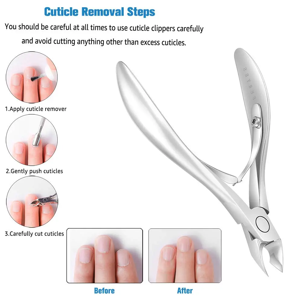 FERYES Cuticle Clippers 1/2 Jaw - Professional Cuticle Cutter Nail Skin Clipper Hangnail Trimmer Silver 5.5cm (2.2in) | Precision Tool for Manicure & Pedicure - view 3