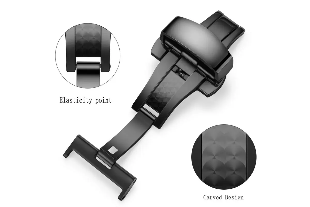 TEXNEWS Stainless Steel Deployment Clasp for Leather Watch Bands - 14mm to 22mm Widths | Polished Finish - view 5
