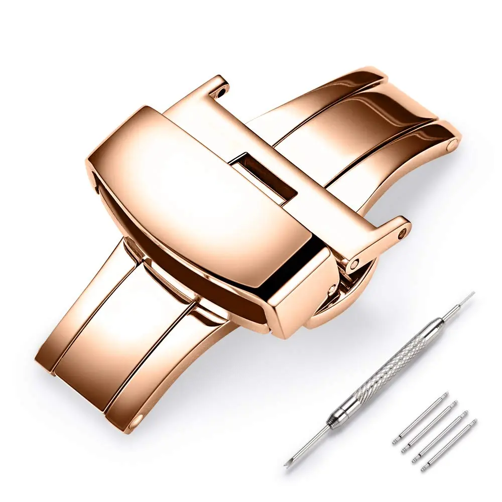 TEXNEWS Stainless Steel Deployment Clasp Watch Band Buckle 14mm-22mm | Silver/Gold/Black/Rose Gold - main product image