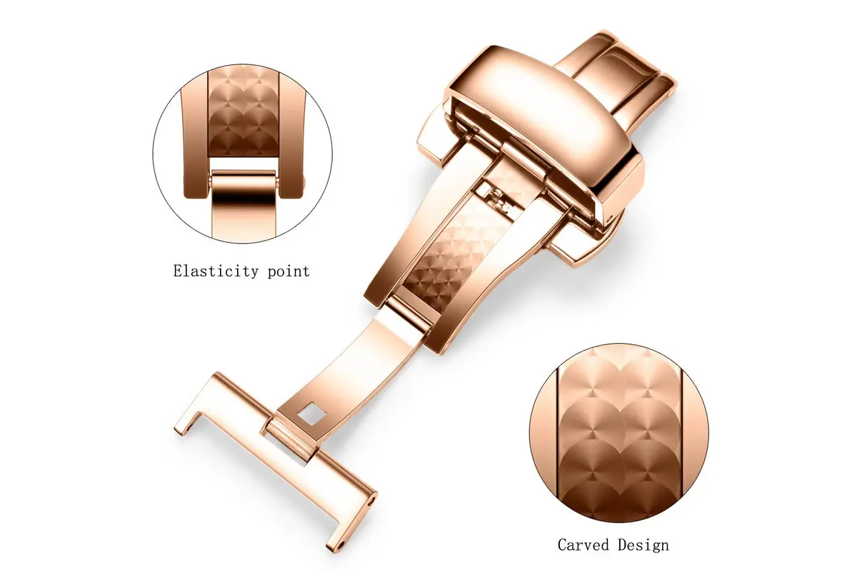 TEXNEWS Stainless Steel Deployment Clasp Watch Band Buckle 14mm-22mm | Silver/Gold/Black/Rose Gold - view 5