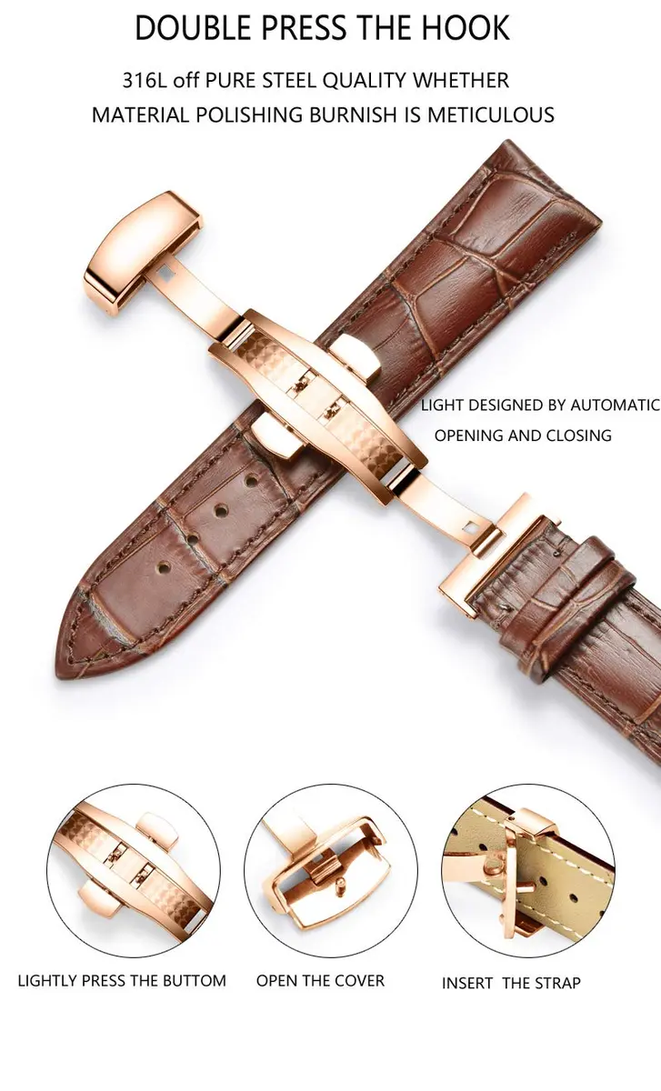 TEXNEWS Stainless Steel Deployment Clasp Watch Band Buckle 14mm-22mm | Silver/Gold/Black/Rose Gold - view 6