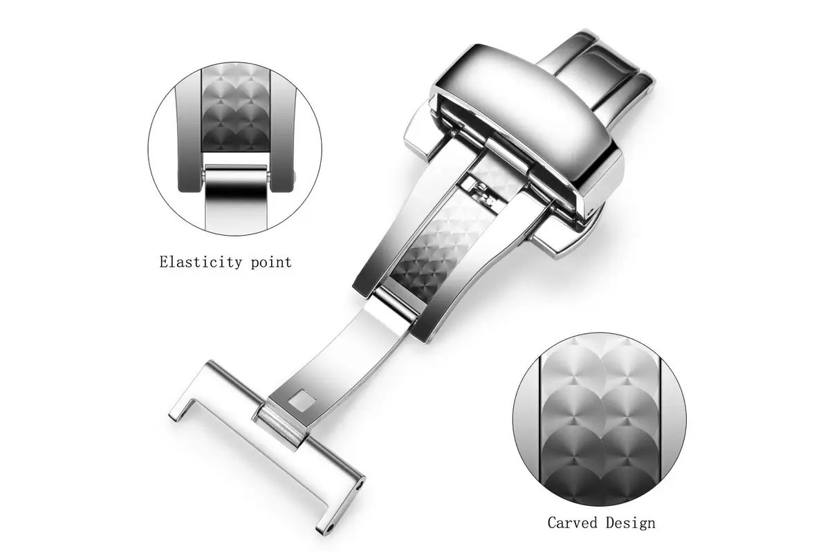 TEXNEWS Stainless Steel Deployment Clasp for Leather Watch Bands 18mm (0.71 in) | Polished Silver Buckle for Men - view 5