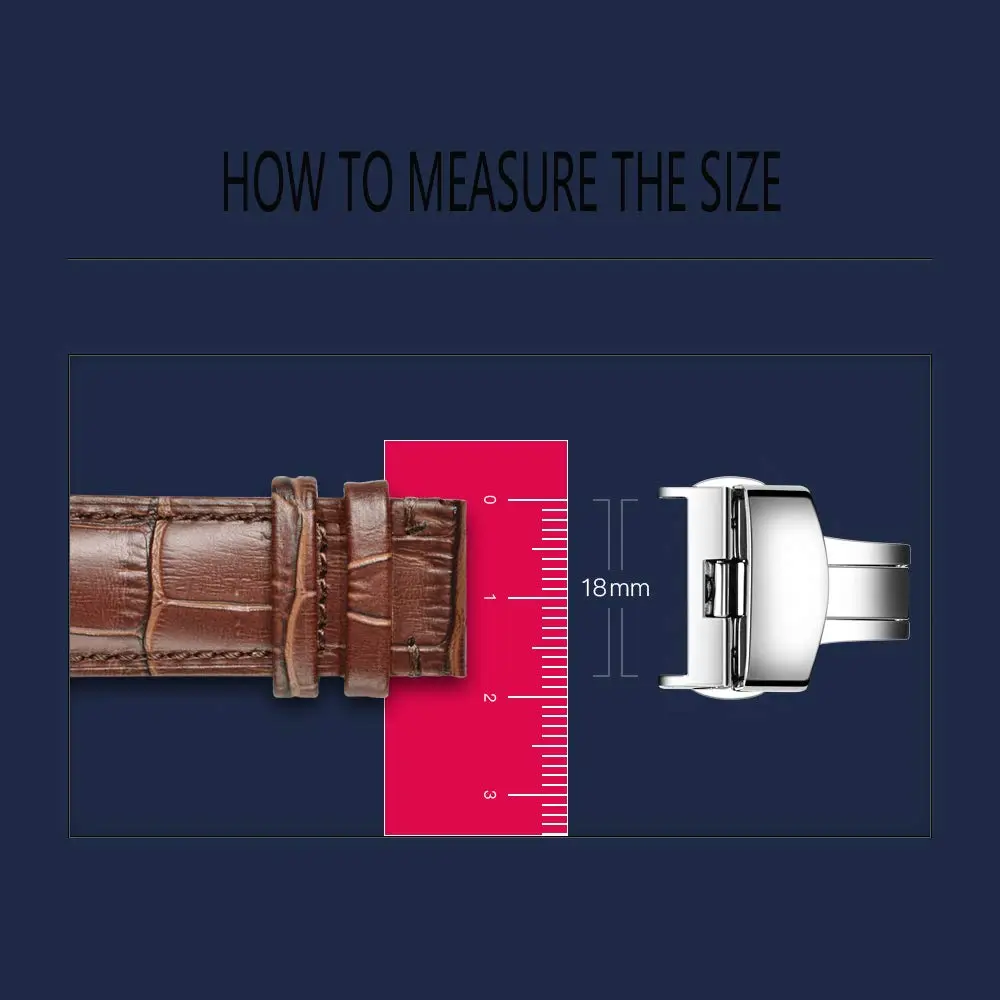 TEXNEWS Stainless Steel Deployment Clasp for Leather Watch Bands 18mm (0.71 in) | Polished Silver Buckle for Men - view 7