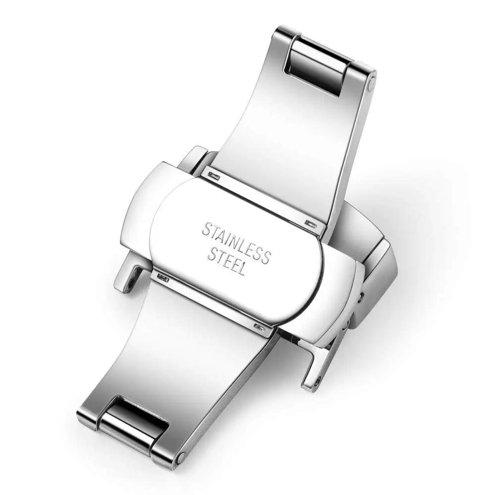 TEXNEWS Stainless Steel Deployment Clasp for Leather Watch Bands 18mm (0.71 in) | Polished Silver Buckle for Men - view 2