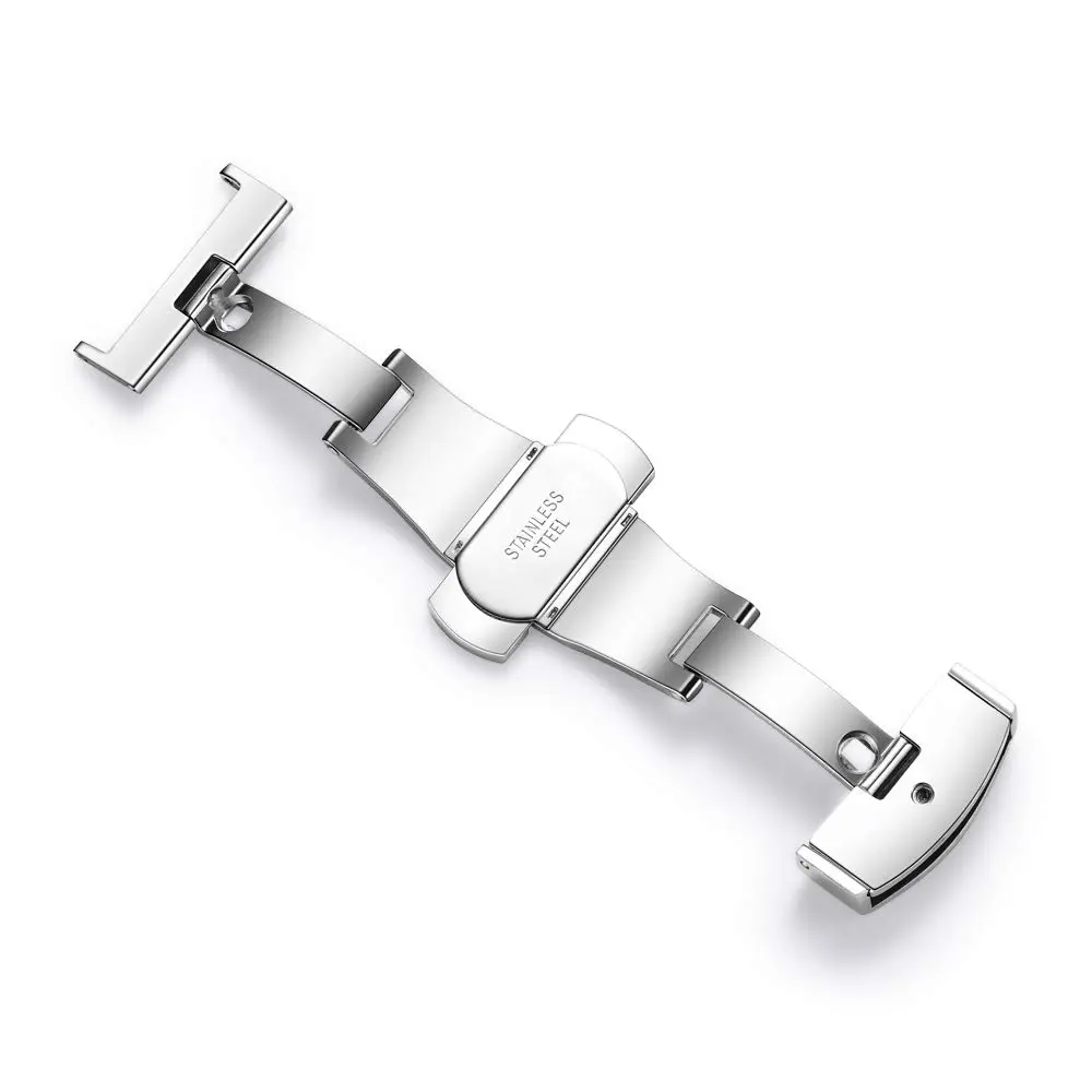 TEXNEWS Stainless Steel Deployment Clasp for Leather Watch Bands 18mm (0.71 in) | Polished Silver Buckle for Men - view 4