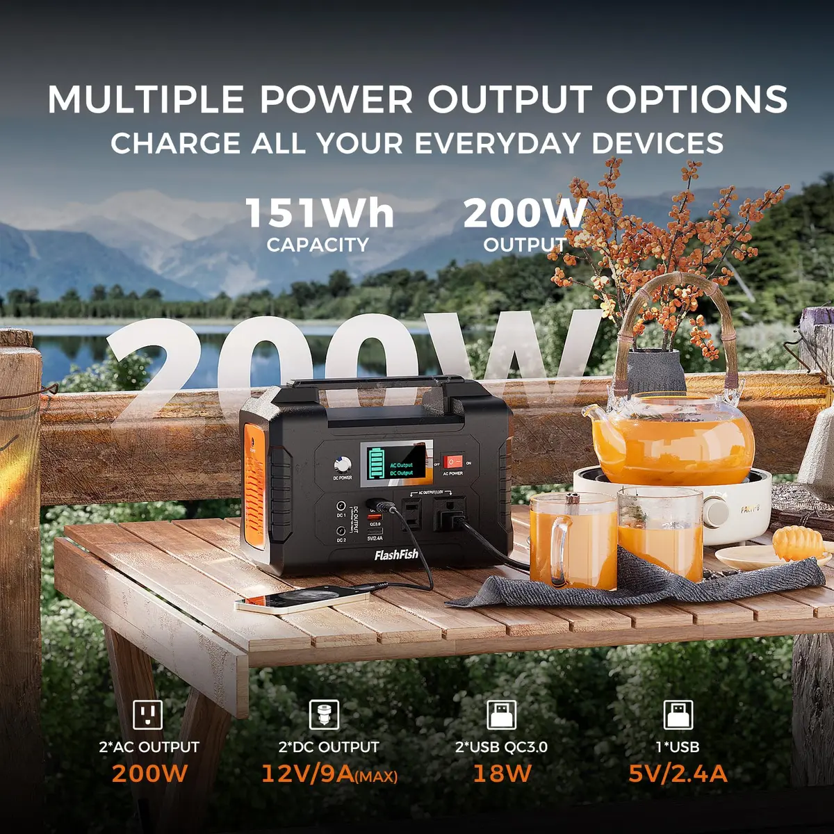 FF FLASHFISH Portable Power Station 200W 151Wh | Compact Backup Power for Camping & Home - view 2