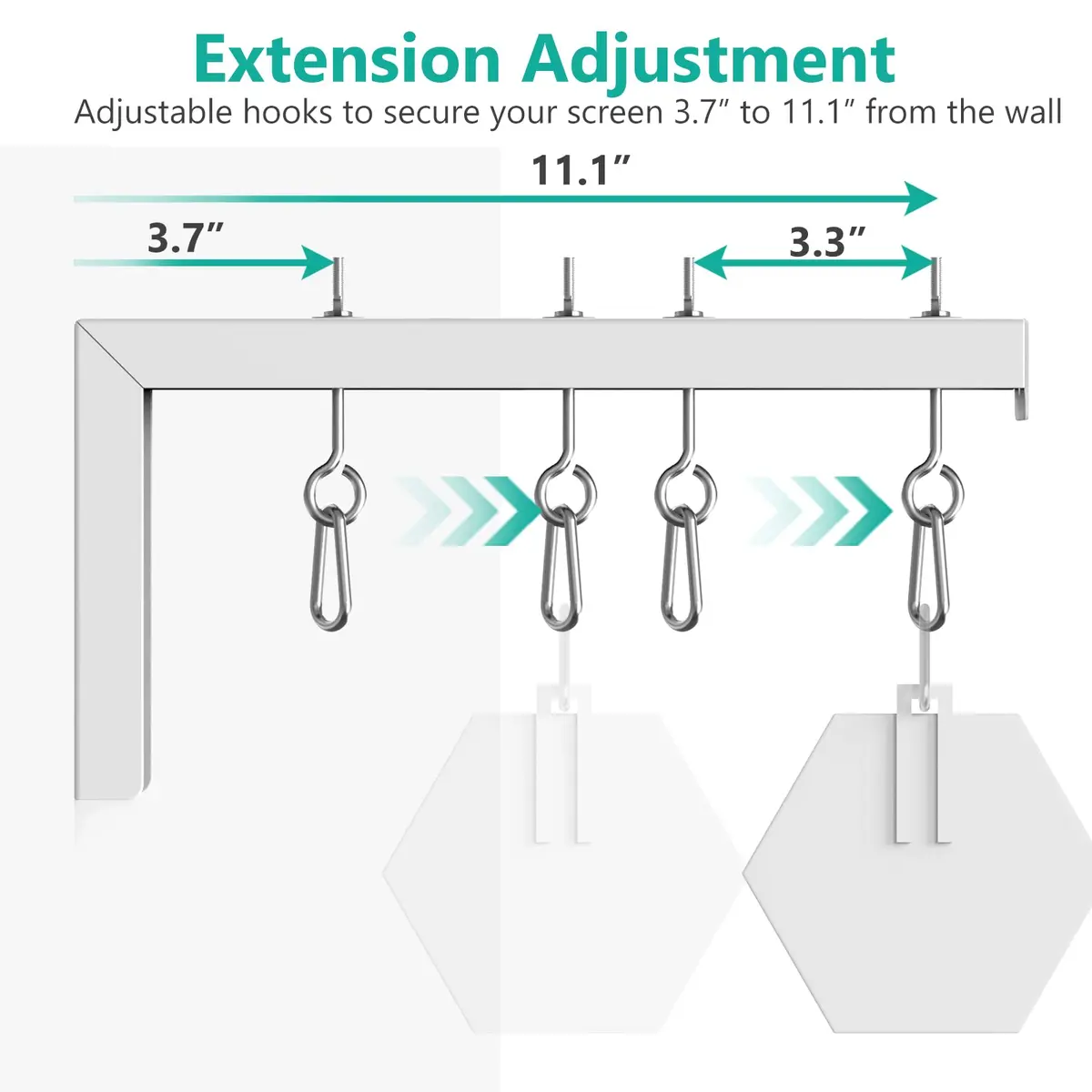 WALI Universal Projector Screen Ceiling Mount, Wall Hanging Mount L-Brackets, 12 inch Adjustable Extension with Hook Kit, 1.16 kg (2.56 lb) | Holds up to 36 kg (80 lbs) - view 5