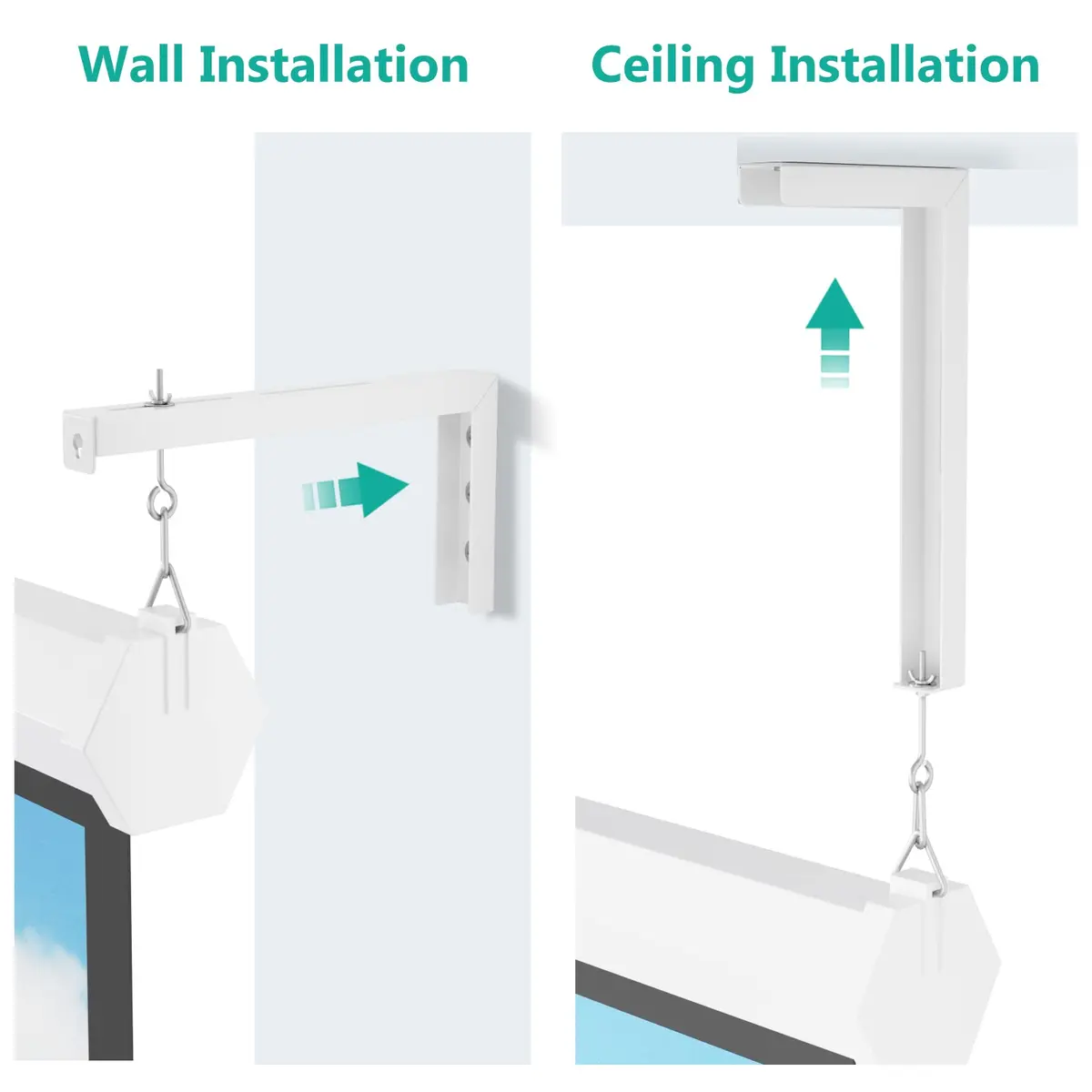 WALI Universal Projector Screen Ceiling Mount, Wall Hanging Mount L-Brackets, 12 inch Adjustable Extension with Hook Kit, 1.16 kg (2.56 lb) | Holds up to 36 kg (80 lbs) - view 6
