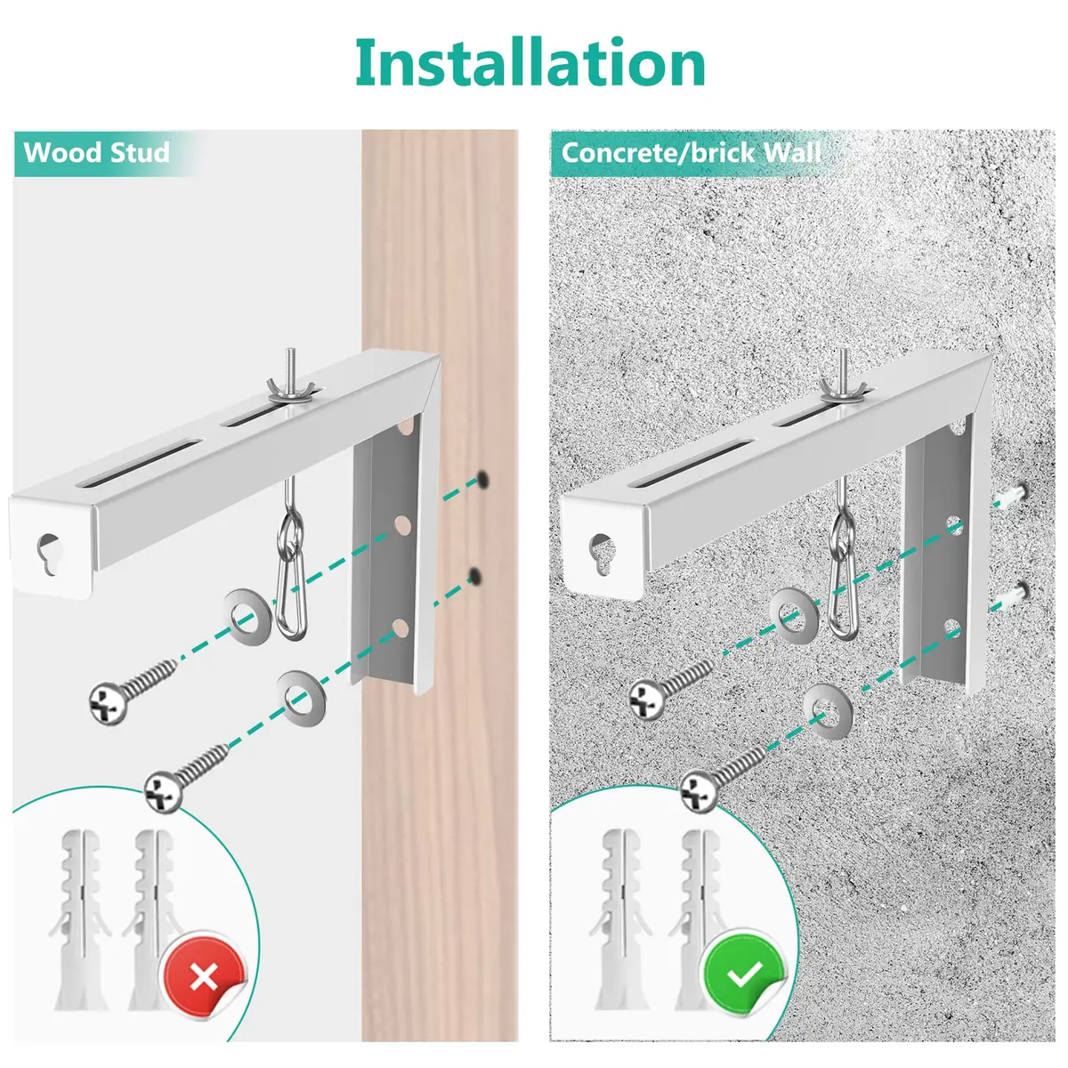 WALI Universal Projector Screen Ceiling Mount, Wall Hanging Mount L-Brackets, 12 inch Adjustable Extension with Hook Kit, 1.16 kg (2.56 lb) | Holds up to 36 kg (80 lbs) - view 7