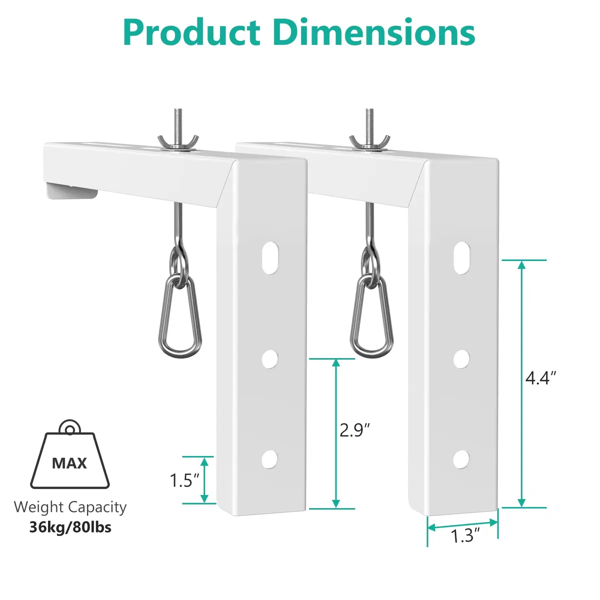 WALI Universal Projector Screen Ceiling Mount, Wall Hanging Mount L-Brackets, 12 inch Adjustable Extension with Hook Kit, 1.16 kg (2.56 lb) | Holds up to 36 kg (80 lbs) - view 4