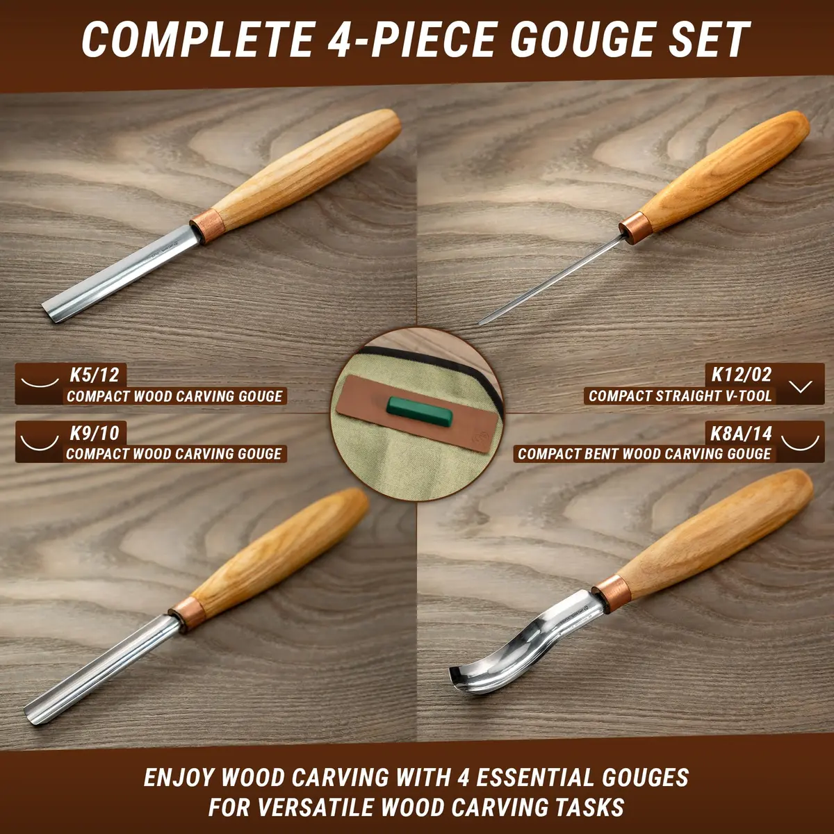 BeaverCraft Wood Carving Gouges Chisels Kit SC01 - Wood Spoon & Whittling Tools | High Carbon Steel, 7.56" - view 2
