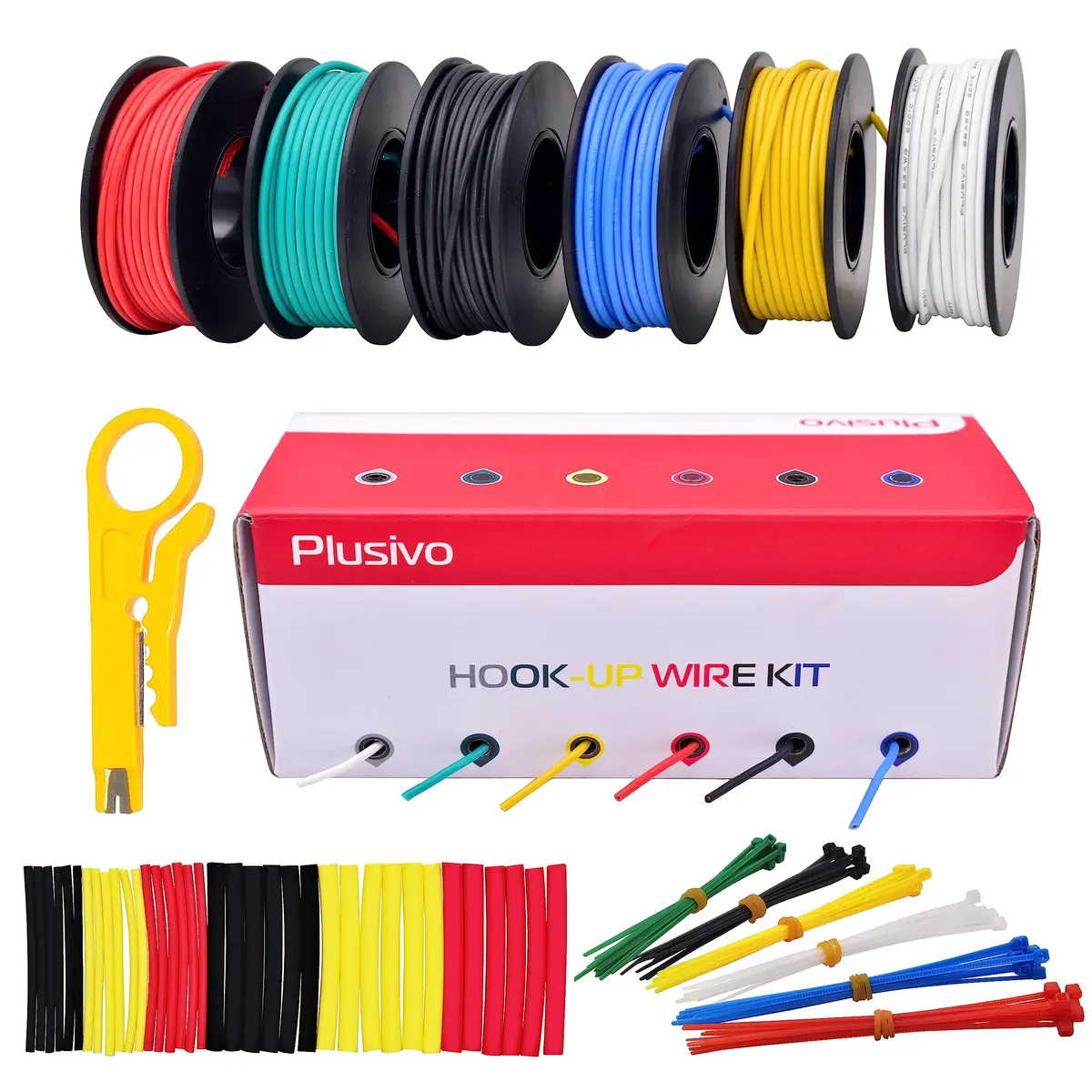 Plusivo 22 AWG Stranded Wire Kit – Silicone Coated Copper Wires 23ft/7m Each Spool, 6 Colors | Electrical Jumper Wire Hook Up Wire Kit - view 6