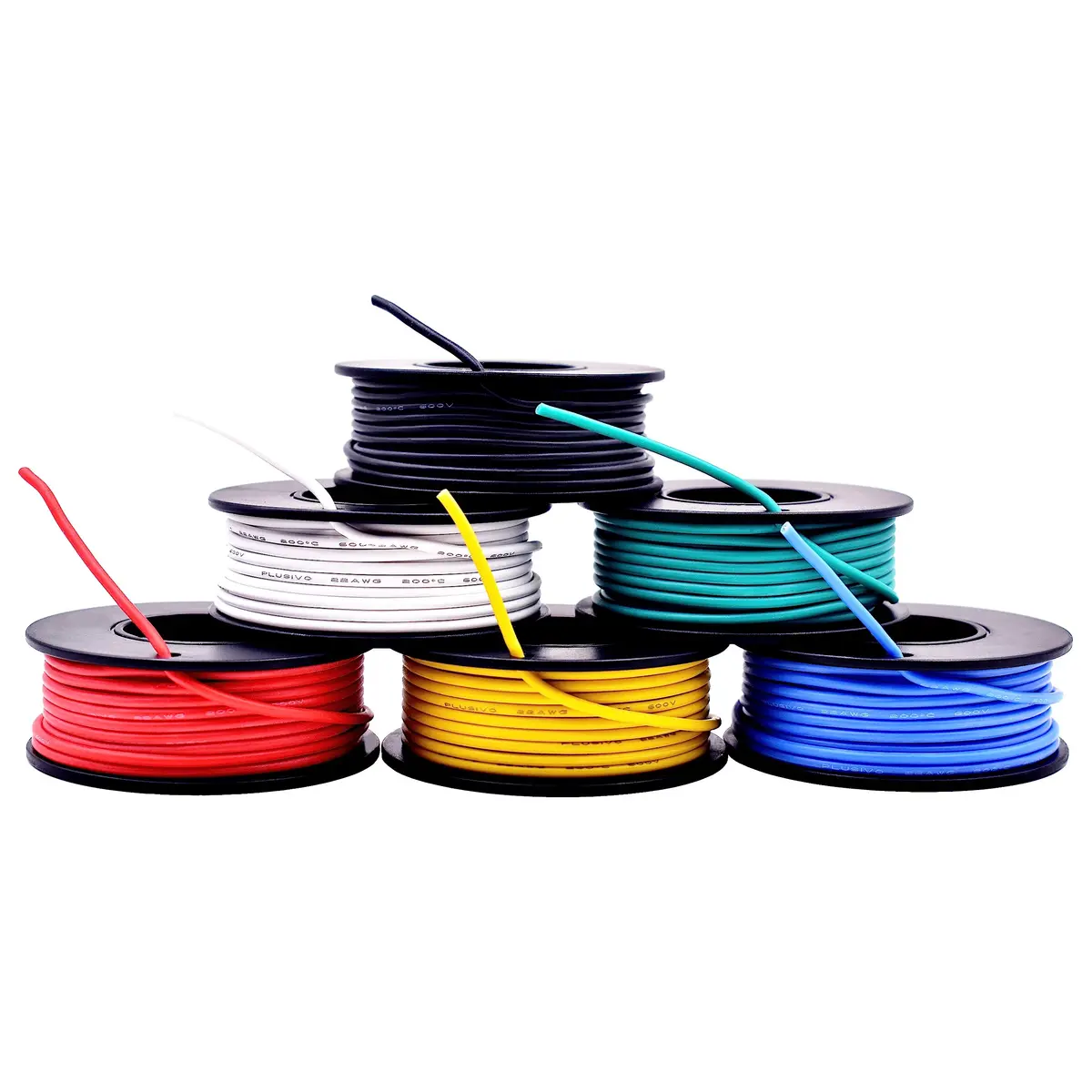 Plusivo 22 AWG Stranded Wire Kit – Silicone Coated Copper Wires 23ft/7m Each Spool, 6 Colors | Electrical Jumper Wire Hook Up Wire Kit - view 8