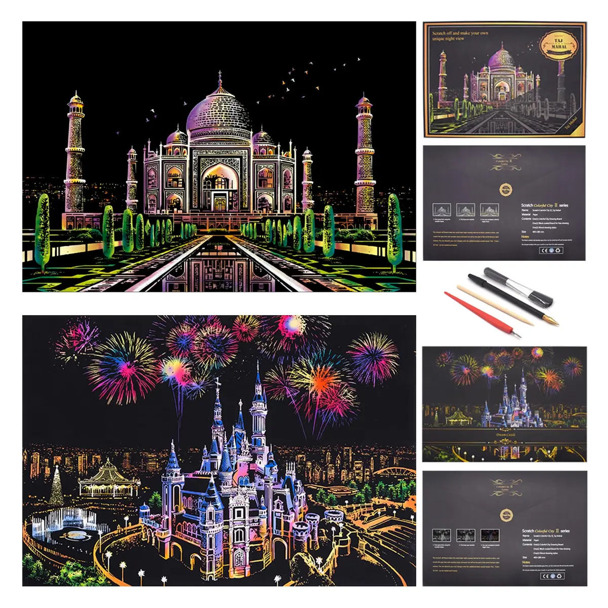 Boteen Scratch Rainbow Painting Art Paper Set with 4 Tools, 40.5cm x 28.5cm (16''x11'') | Creative Gift for Adults - main product image