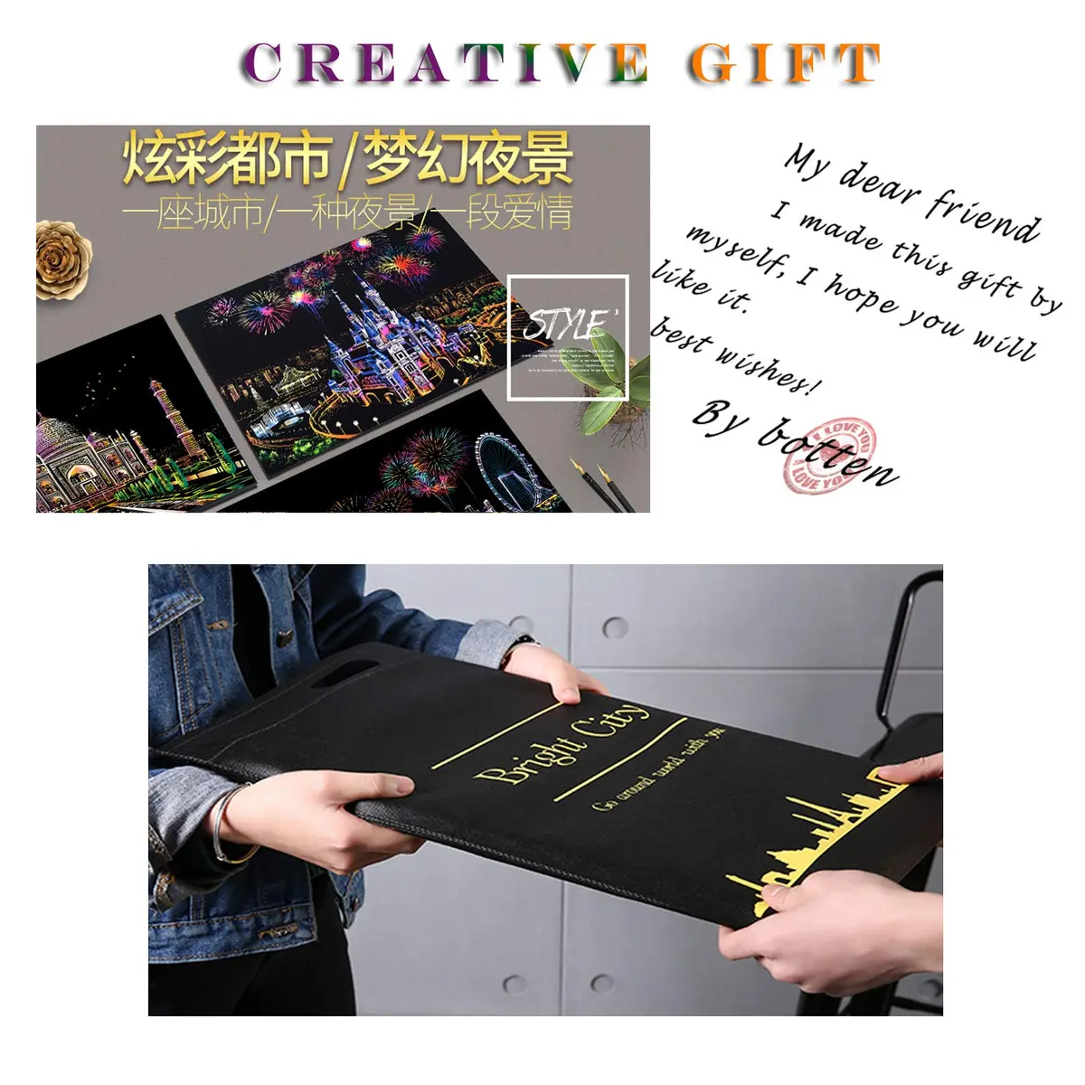 Boteen Scratch Rainbow Painting Art Paper Set with 4 Tools, 40.5cm x 28.5cm (16''x11'') | Creative Gift for Adults - view 6