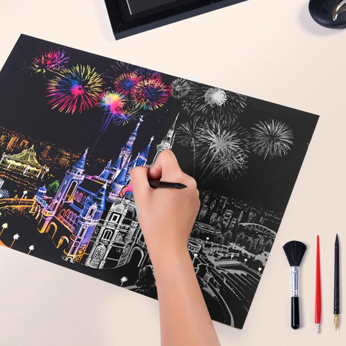 Boteen Scratch Rainbow Painting Art Paper Set with 4 Tools, 40.5cm x 28.5cm (16''x11'') | Creative Gift for Adults - view 4