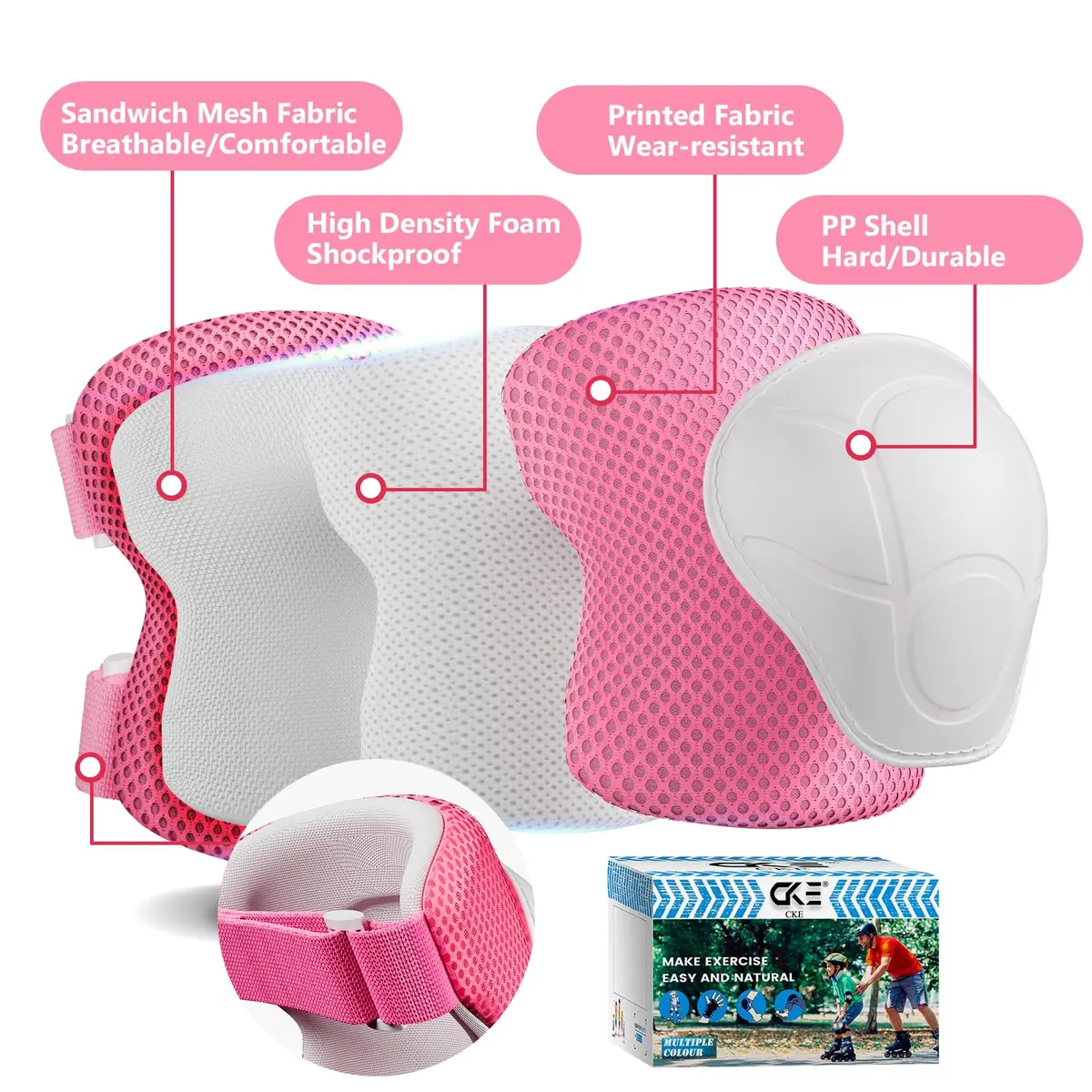 CKE Kids Knee Pads and Elbow Pads with Wrist Guards 3-in-1 Protective Gear Set for Skating, Cycling, Scooter (Pink, Small) - view 2