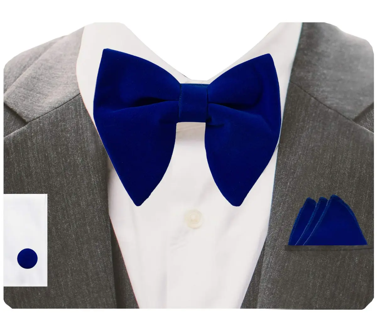 GUSLESON Velvet Big Bow Tie for Men Royal Blue | Pre-tied & Adjustable - main product image