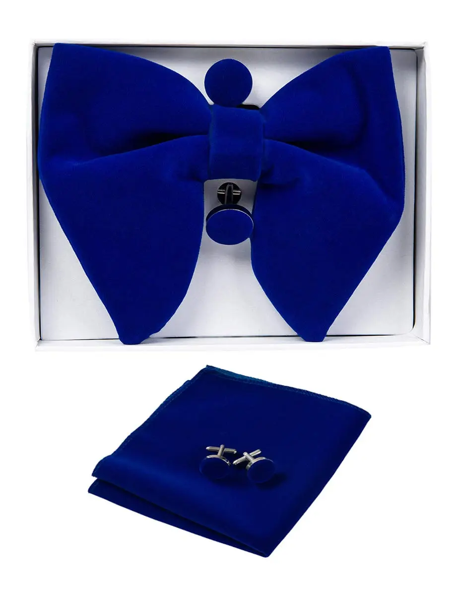 GUSLESON Velvet Big Bow Tie for Men Royal Blue | Pre-tied & Adjustable - view 2