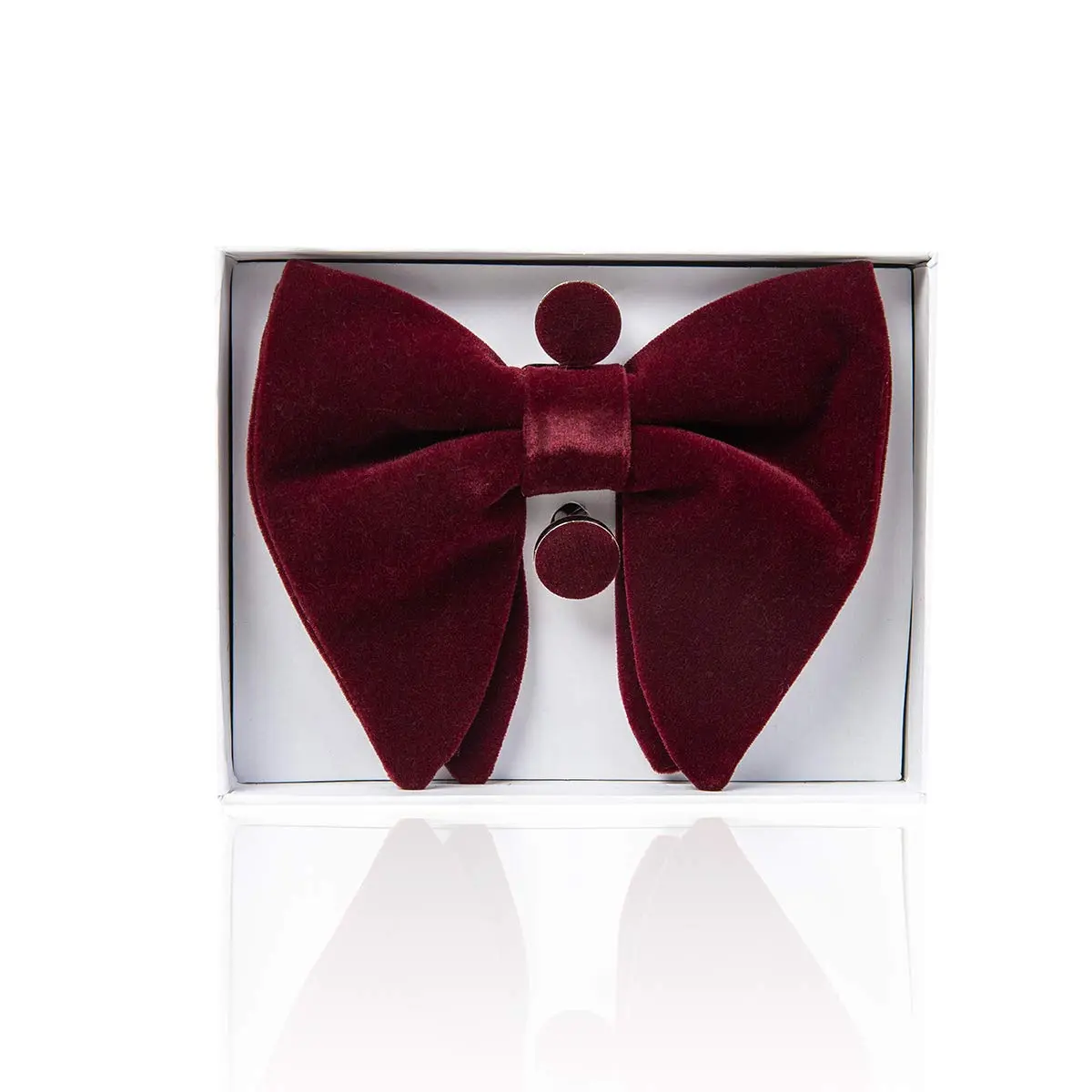 GUSLESON Velvet Bow Tie and Pocket Square Set | Burgundy Wedding Accessory - view 3