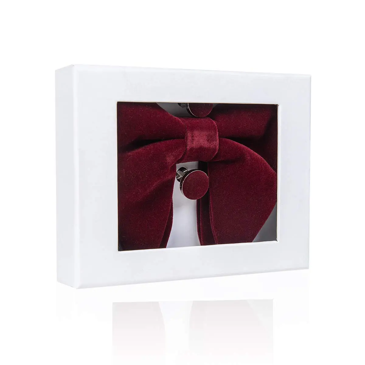 GUSLESON Velvet Bow Tie and Pocket Square Set | Burgundy Wedding Accessory - view 4