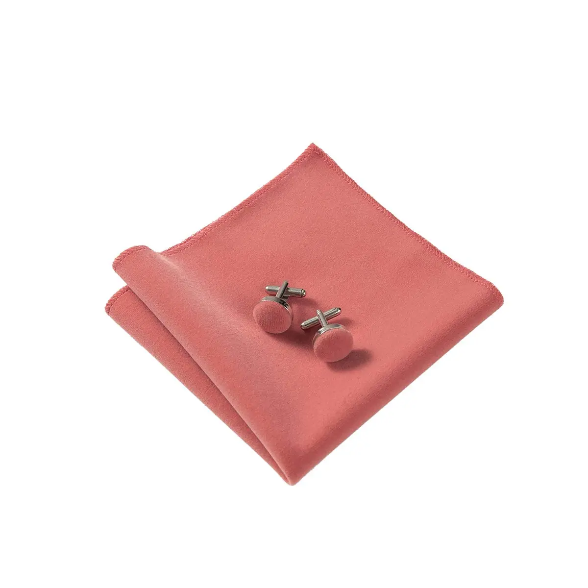 GUSLESON Coral Pink Velvet Bow Tie Set with Pocket Square & Cufflinks | Pre-tied Adjustable - view 6