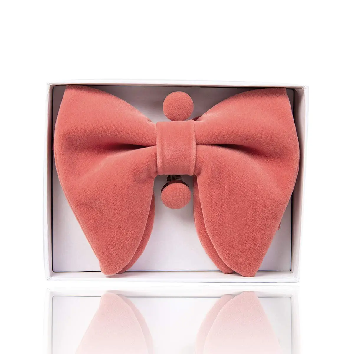 GUSLESON Coral Pink Velvet Bow Tie Set with Pocket Square & Cufflinks | Pre-tied Adjustable - view 3