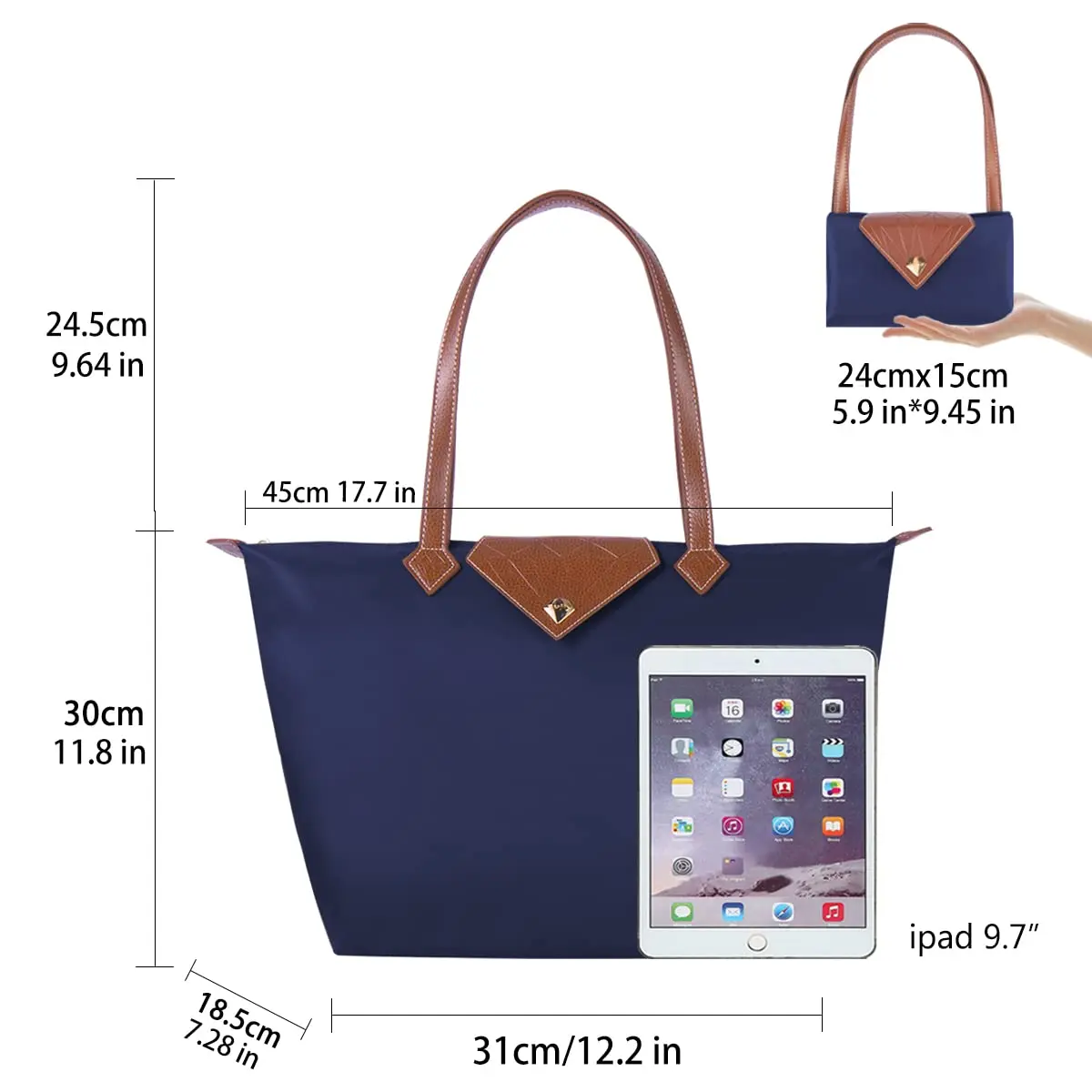 BOJLY Women's Tote Bag, Stylish Waterproof Nylon Shoulder Bag, Folding Beach Travel Bag for Work, Shopping, Blue Large | Everyday Carry Companion - view 5