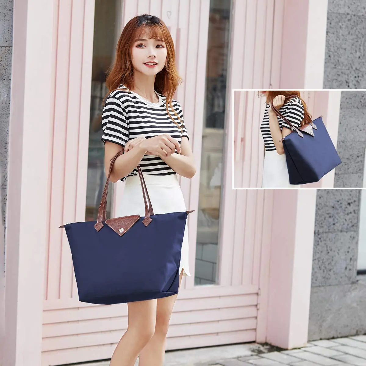 BOJLY Women's Tote Bag, Stylish Waterproof Nylon Shoulder Bag, Folding Beach Travel Bag for Work, Shopping, Blue Large | Everyday Carry Companion - view 6