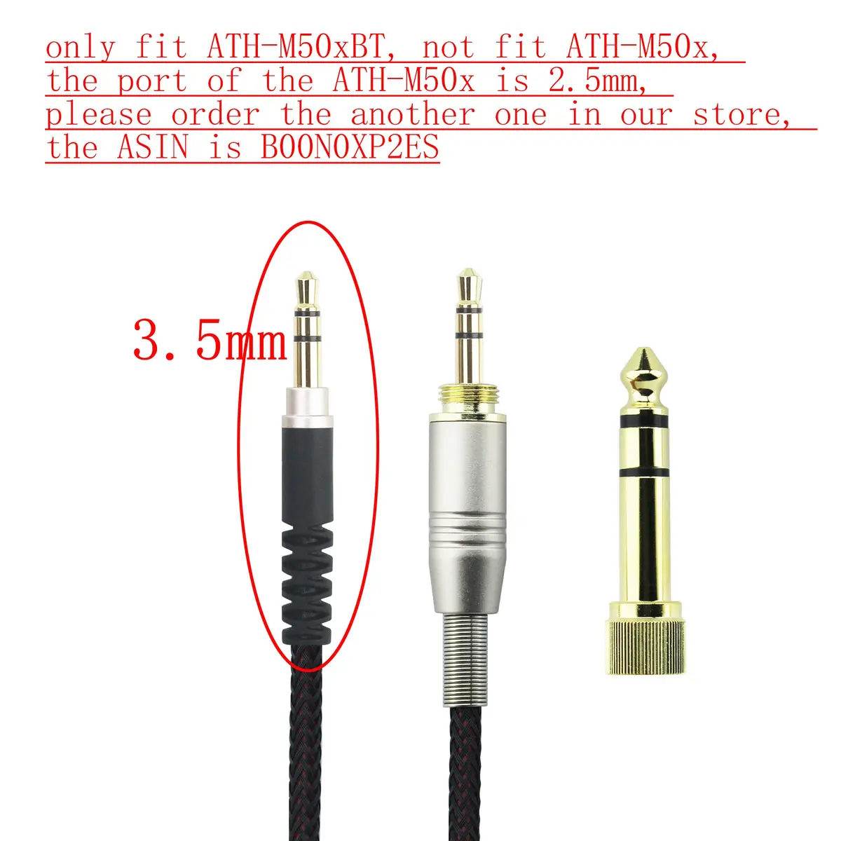 NewFantasia Replacement Audio Upgrade Cable 1.5m (4.9ft) with 3.5mm & 6.35mm Adapters | Braided OFC Wire for Audio-Technica Headphones - view 2