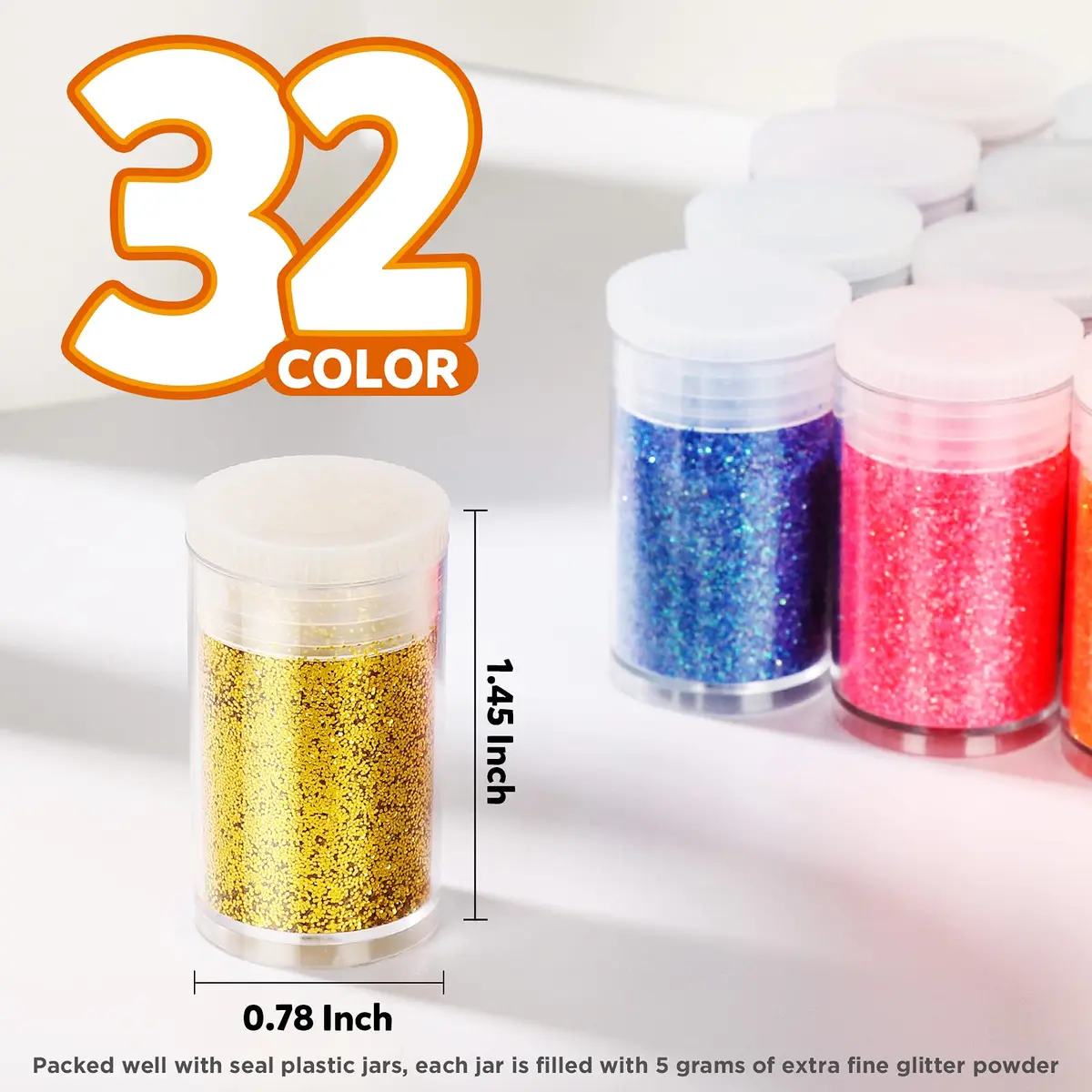 LEOBRO Glitter, 32 Colors Fine Glitter for Crafts, Resin, Body Hair Face Nail, DIY Party Decorations, Arts and Crafts | 160g Assorted Colors - view 7