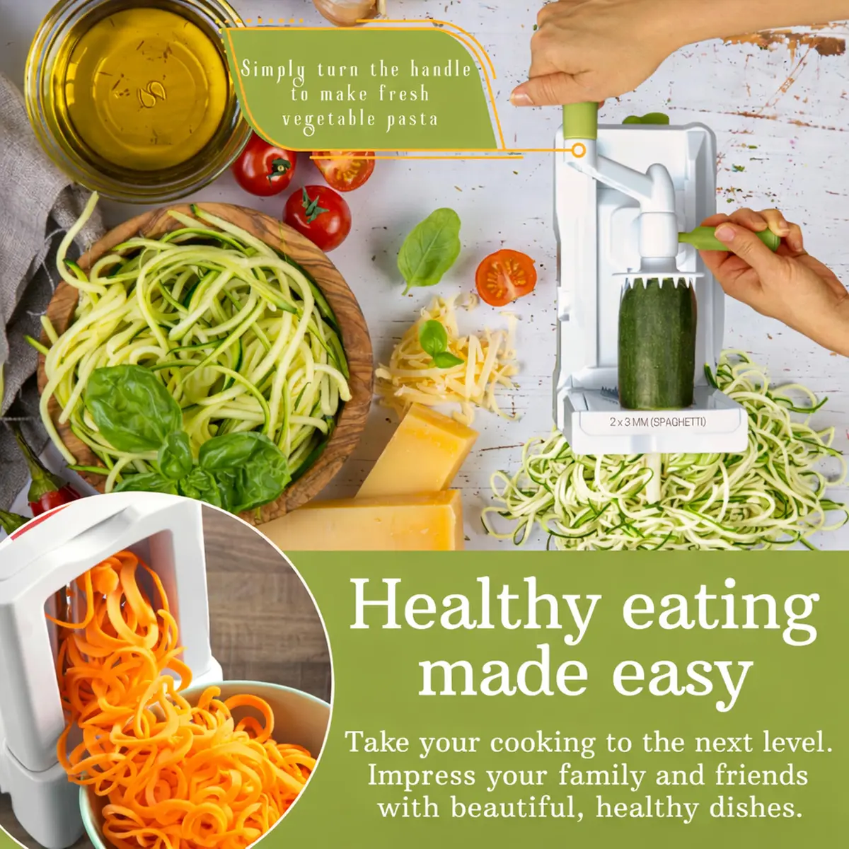 Brieftons 10-Blade Vegetable Spiralizer: Zoodle Maker & Veggie Noodle Maker, Potato String & Curly Fry Cutter, Japanese Steel Blades, Catch Container, Strong Suction Pad, 4 eBooks (10-Piece Set) - view 2